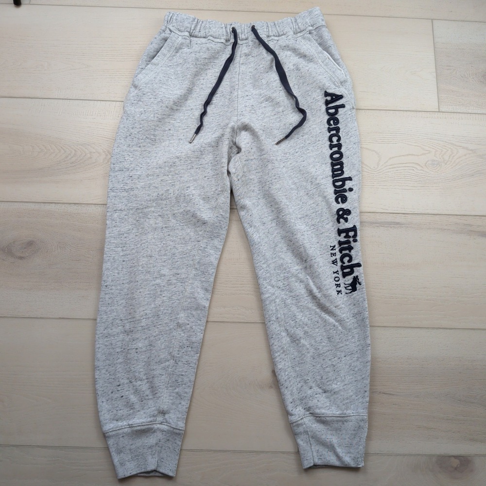 Abercrombie & Fitch Womens Soft A&F Fleece Joggers Gray Logo Sweatpants Large